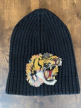 Embroidered Tiger Gucci Knit Beanie Hat